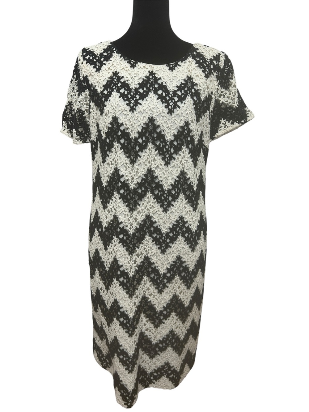 Talbots Chevron Crochet Lace Sheath Dress womens  6 Black White Cocktail Career - Picture 2 of 16